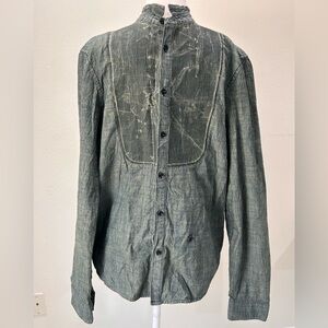 Diesel Mandarin Collar Button-Up Tuxedo Style Shirt, Size Large